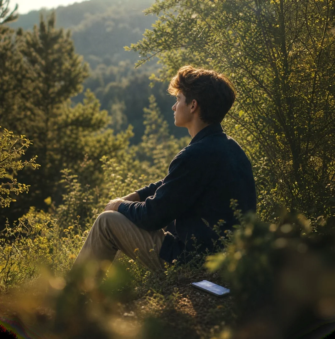 A person sitting quietly in nature during a 7-day Detox